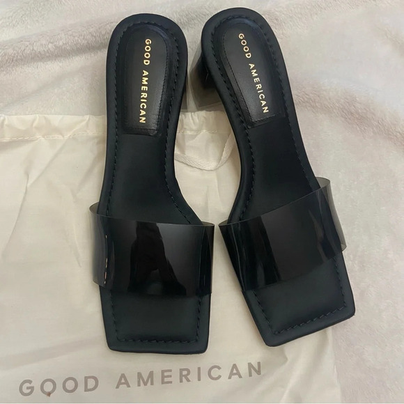 New! Good American Sandals Womens Ombre Black Block Heel Sz 7 - Picture 5 of 9